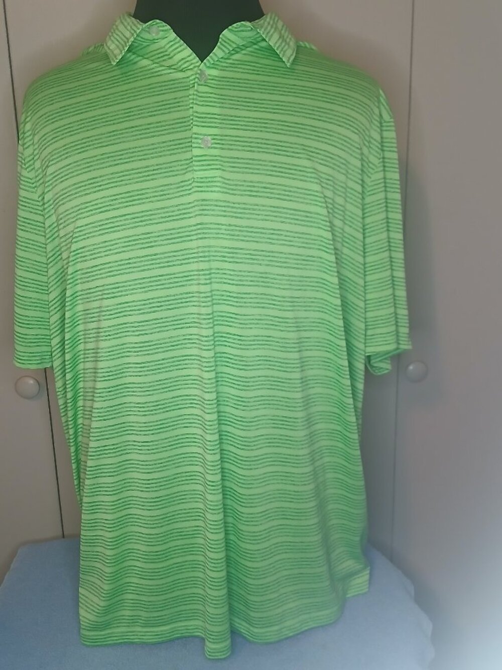 Huk Men's XXXL Lime Green Striped Pursuit Fishing Polo (1201G3)